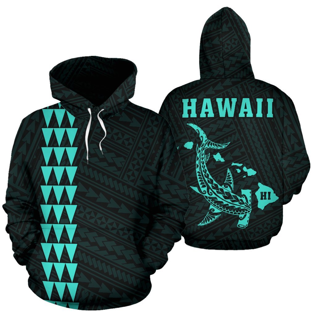 Hawaii Kakau Polynesian Turquoise Hammerhead Shark Hoodie