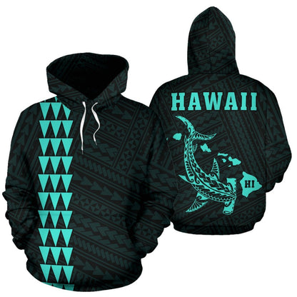 Hawaii Kakau Polynesian Turquoise Hammerhead Shark Hoodie