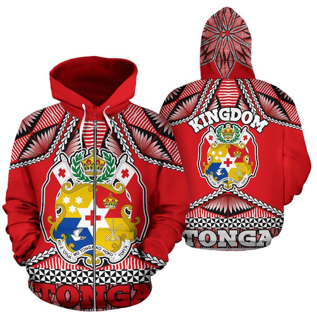 Tonga Polynesian All Over Zip Up Hoodie Coat Of Arms