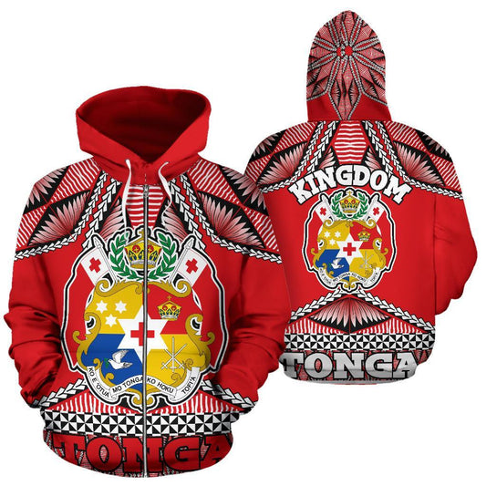 Tonga Polynesian All Over Zip Up Hoodie Coat Of Arms