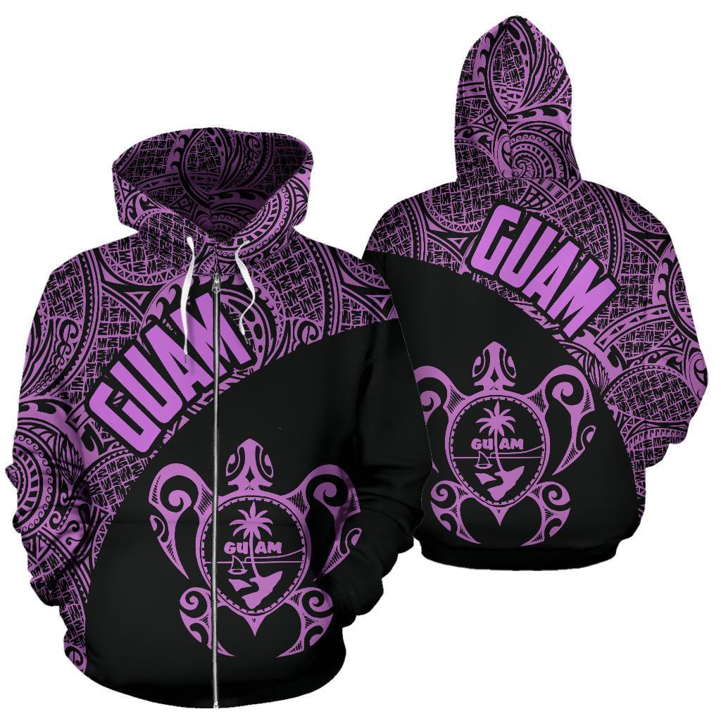 Guam Hoodie Guam Coat Of Arm In Turtle Polynesian Tattoo Purple Th9