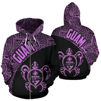 Guam Hoodie Guam Coat Of Arm In Turtle Polynesian Tattoo Purple Th9