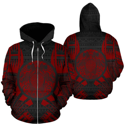 Turtle All Over Zip Up Hoodie Red Tattoo Style