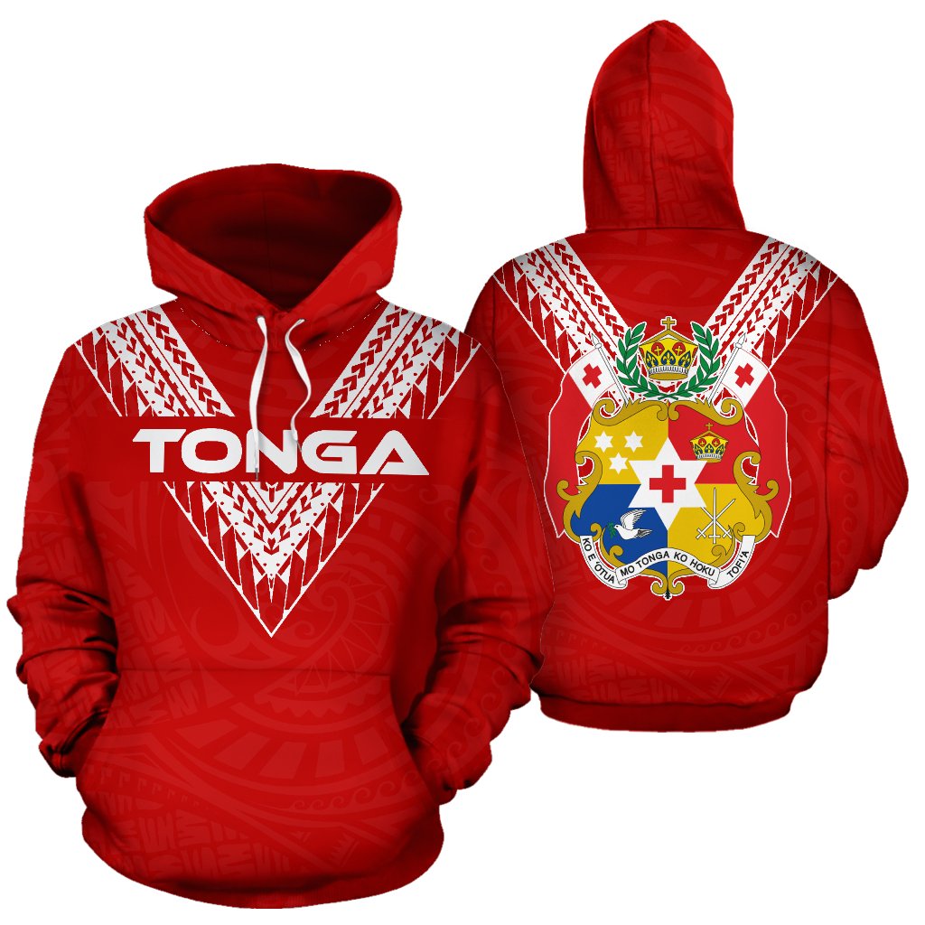 Tonga Polynesian All Over Hoodie Tonga Coat Of Arms Zip Up Hoodie