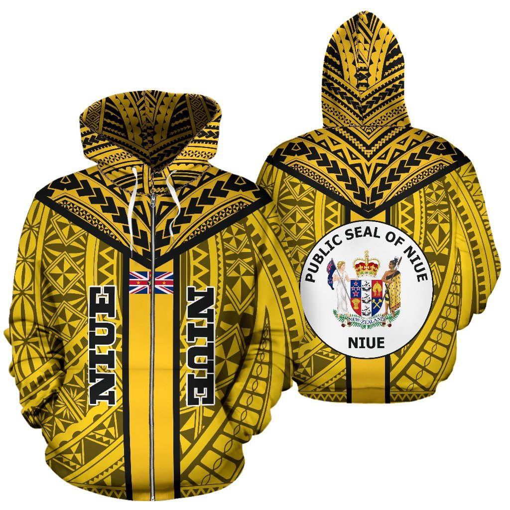 Niue Zipper Hoodie Niue Flag Seal Polynesian Tattoo A7