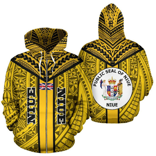 Niue Zipper Hoodie Niue Flag Seal Polynesian Tattoo A7