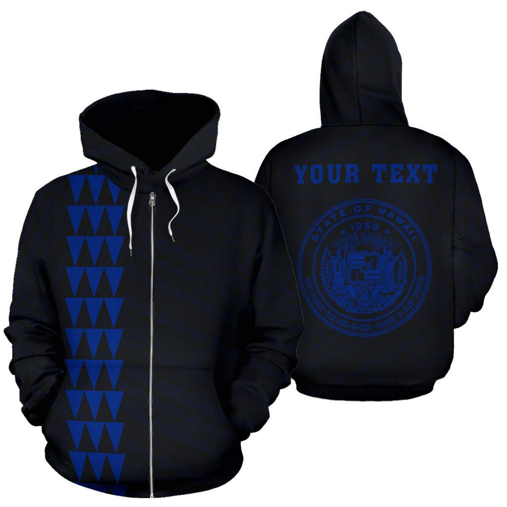 Custom Text Polynesian Kakau Seal Of Hawaii Custom Zip Hoodie Blue