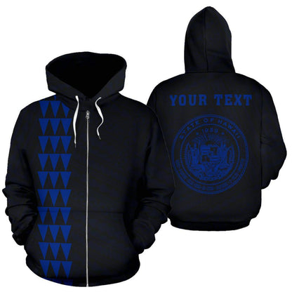 Custom Text Polynesian Kakau Seal Of Hawaii Custom Zip Hoodie Blue
