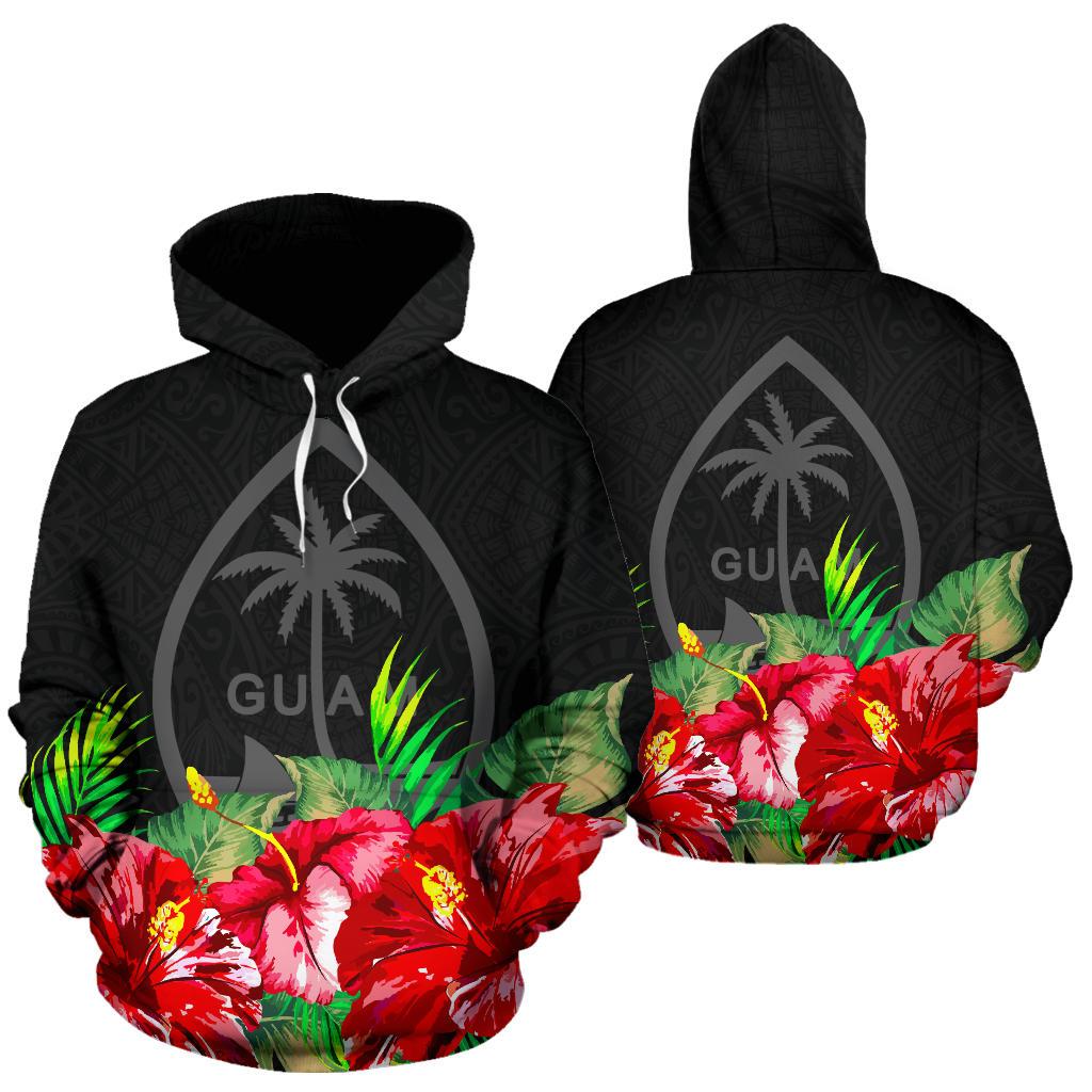 Guam Polynesian Hoodie Black Hibiscus