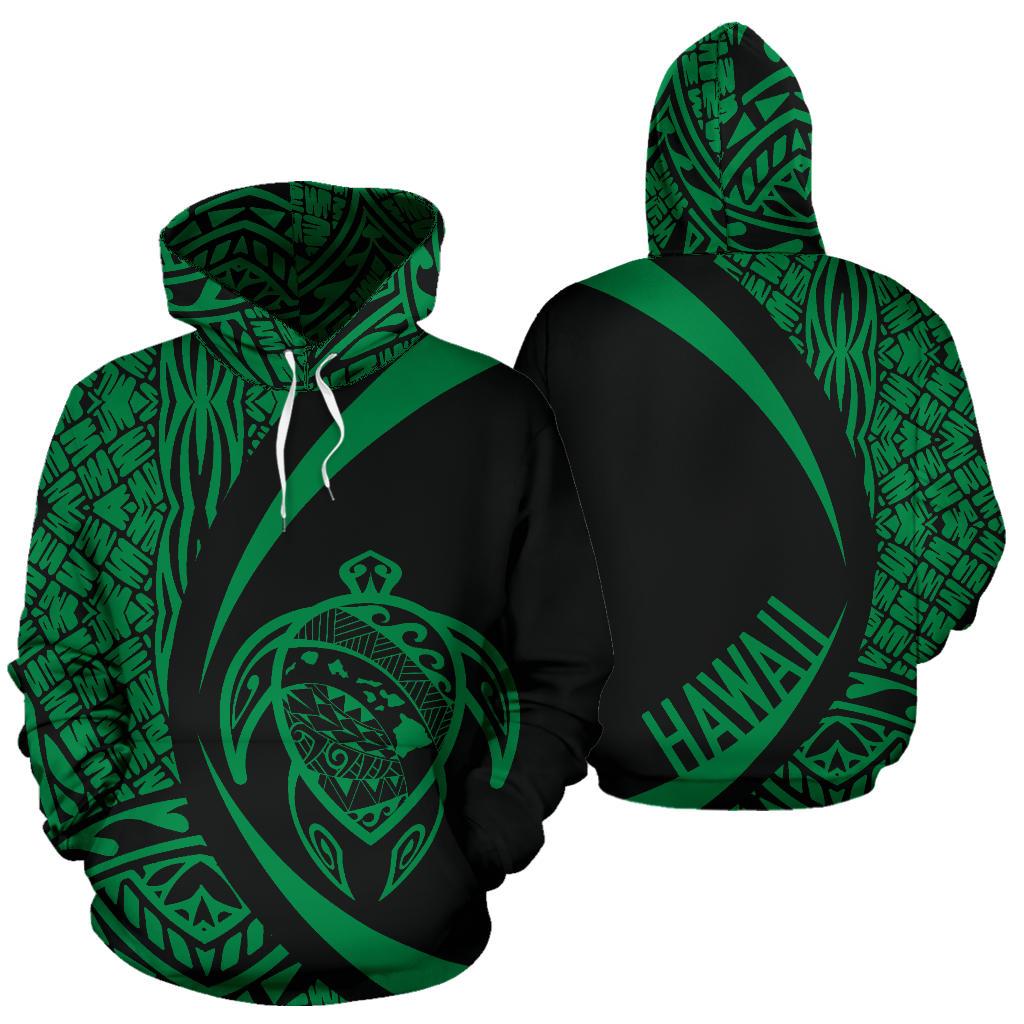 Polynesian Turtle Map Of Hawaii Hoodie Green Circle Style
