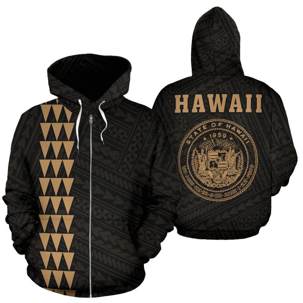 Polynesian Kakau Seal Of Hawaii Zip Hoodie Gold