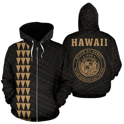 Polynesian Kakau Seal Of Hawaii Zip Hoodie Gold