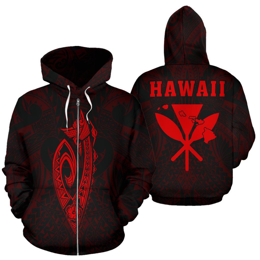 Polynesian Fish Hook Kanaka Map Of Hawaii Zip Hoodie Red