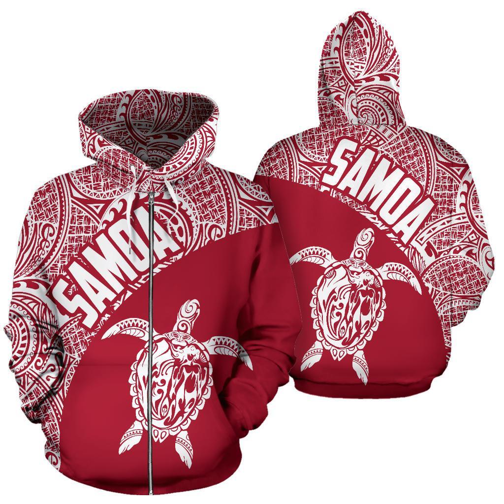 Samoa Zip Up Hoodie Samoa Turtle Mermaid Polynesian Tattoo Red White Th9