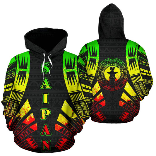 Saipan Island CNMI All Over Hoodie Reggae Color Tattoo Style