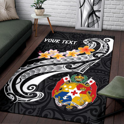 Tonga Custom Personalised Area Rug Tonga Seal Polynesian Patterns Plumeria (Black)