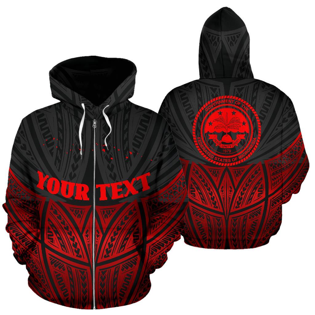 Federated States Of Micronesia Polynesian Zip Up Hoodie Red Black Pride Map And Seal