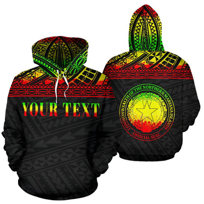 Custom Text Northern Mariana Islands Polynesian All Over Custom Personalised Hoodie Reggae Horizontal Style