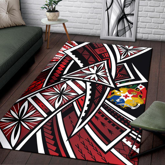 Tonga Polynesian Area Rug Tribal Flower Special Pattern Red Color