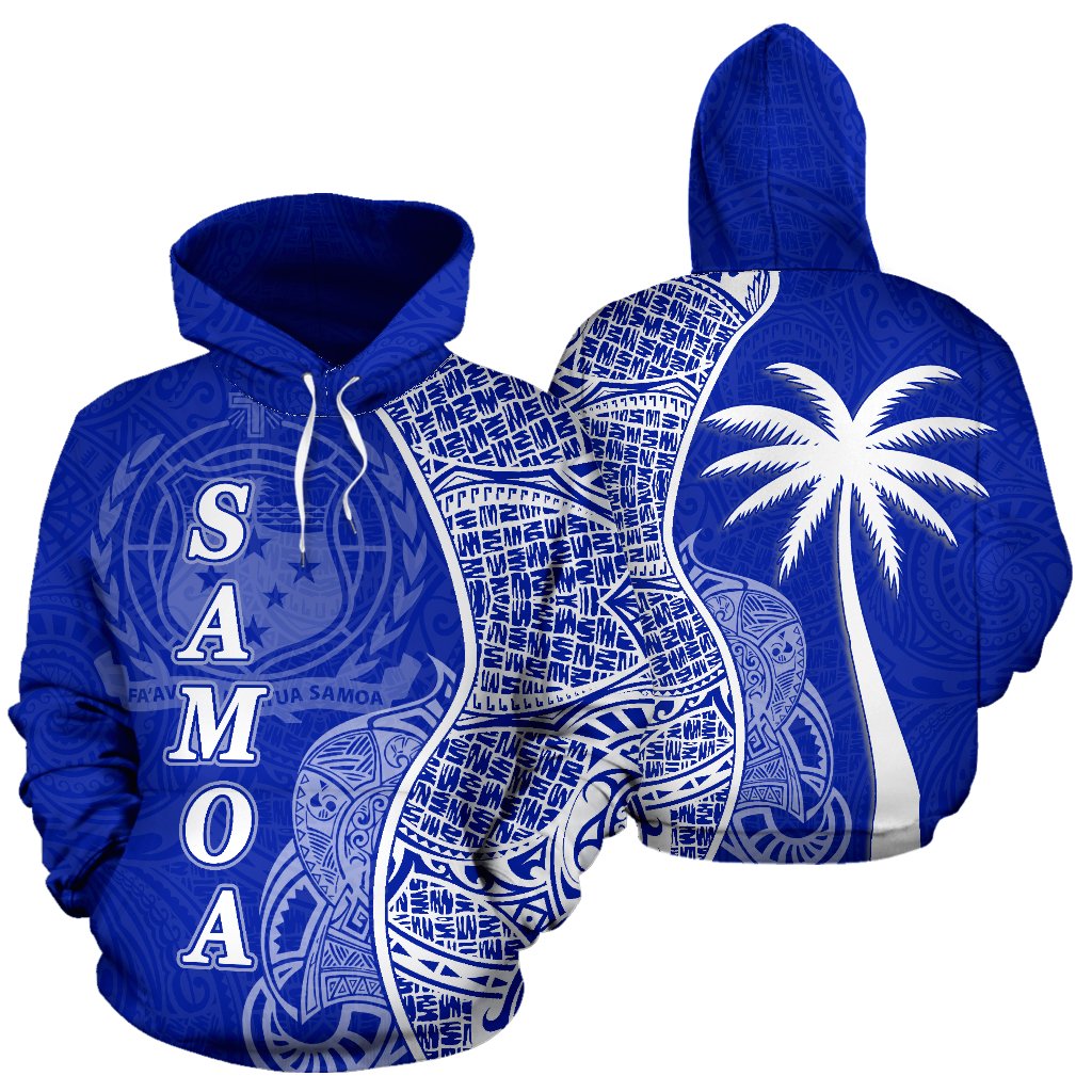Samoa Polynesian Hoodie Coconut Tree Blue