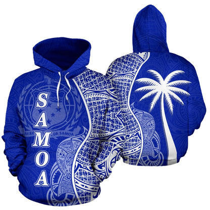 Samoa Polynesian Hoodie Coconut Tree Blue