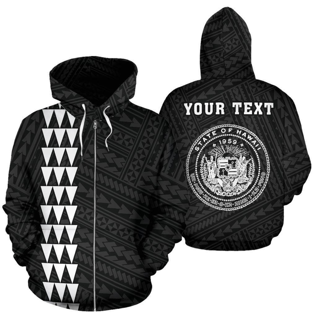 Custom Text Polynesian Kakau Seal Of Hawaii Custom Zip Hoodie White