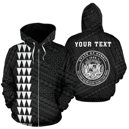 Custom Text Polynesian Kakau Seal Of Hawaii Custom Zip Hoodie White