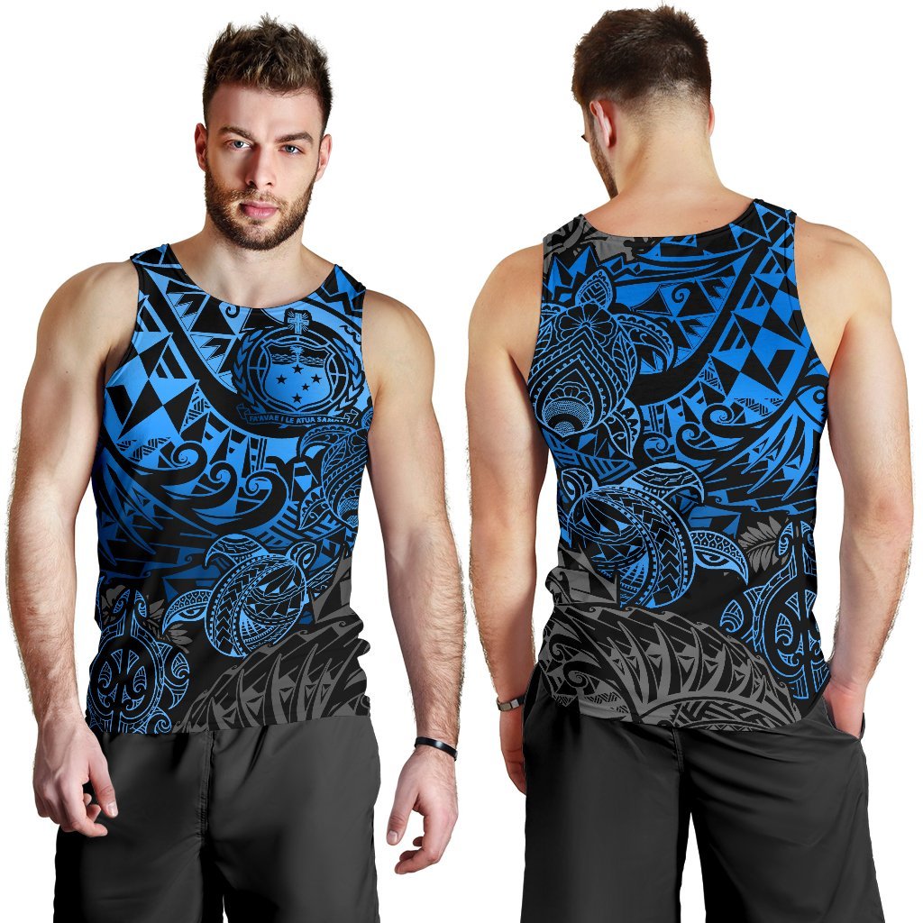 Samoa Polynesian Tank Top Men Blue Turtle Flowing