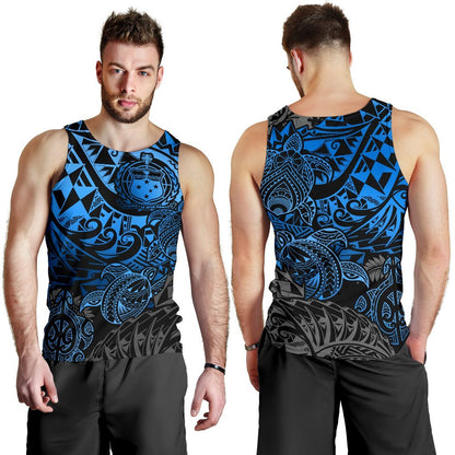 Samoa Polynesian Tank Top Men Blue Turtle Flowing