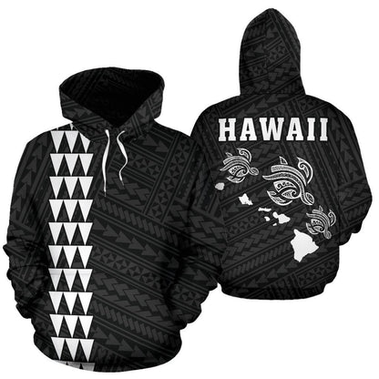 Polynesian Kakau Three Turtle Map Of Hawaii Hoodie White