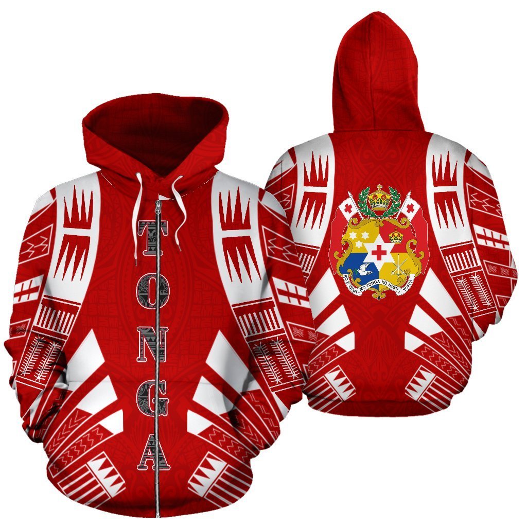 Tonga All Over Zip Up Hoodie Polynesian Tattoo Style