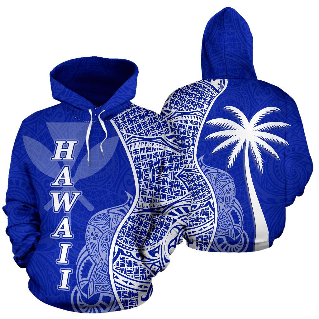 Polynesian Hawaii Hoodie Coconut Tree Blue