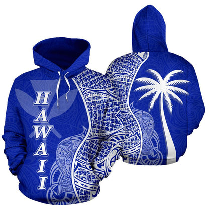 Polynesian Hawaii Hoodie Coconut Tree Blue