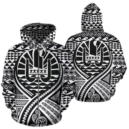 French Polynesia All Over Zip Up Hoodie Lift Up Black