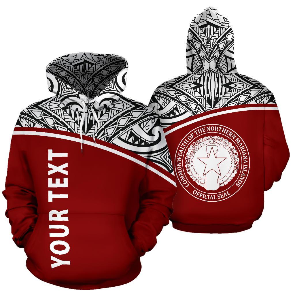 Custom Text Northern Mariana Islands Polynesian All Over Custom Personalised Hoodie Red Curve Version