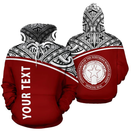 Custom Text Northern Mariana Islands Polynesian All Over Custom Personalised Hoodie Red Curve Version