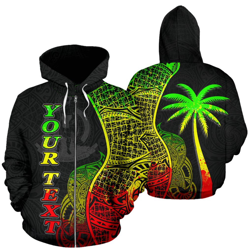 Custom Text Vanuatu Polynesian Custom Personalised Zip Up Hoodie Coconut Reggae