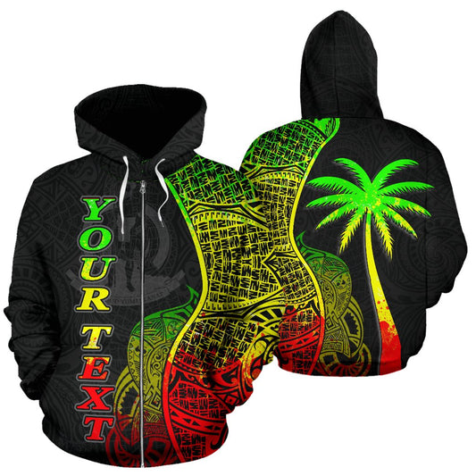 Custom Text Vanuatu Polynesian Custom Personalised Zip Up Hoodie Coconut Reggae
