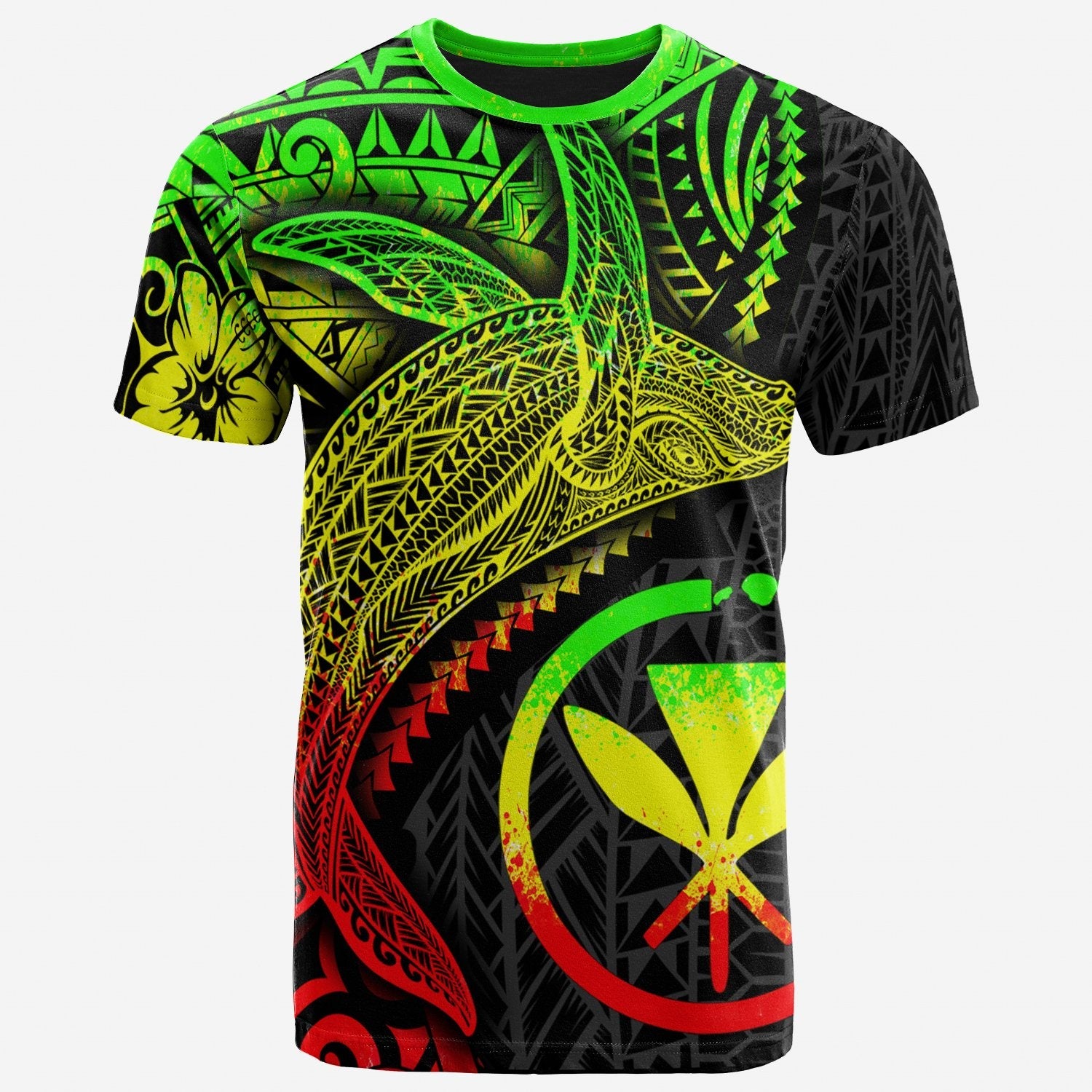 Hawaii Kanaka Maoli Map T - Shirt - Humpback Whale & Coat Of Arms Reggae