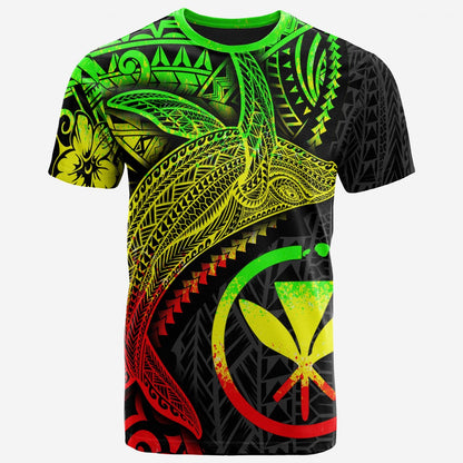 Hawaii Kanaka Maoli Map T - Shirt - Humpback Whale & Coat Of Arms Reggae