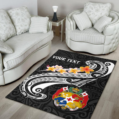 Tonga Custom Personalised Area Rug Tonga Seal Polynesian Patterns Plumeria (Black)