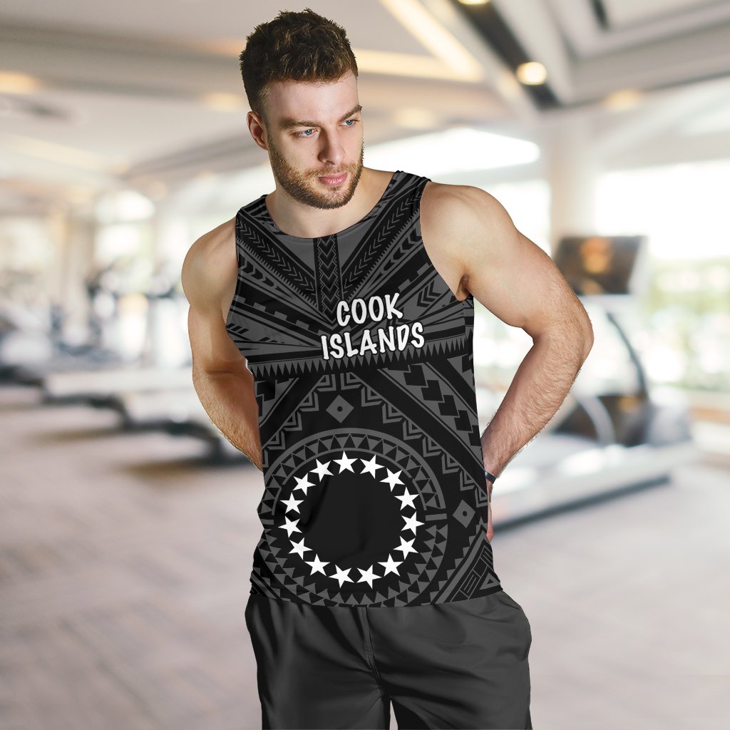 Cook Island Men's Tank Top Seal With Polynesian Tattoo Style Black