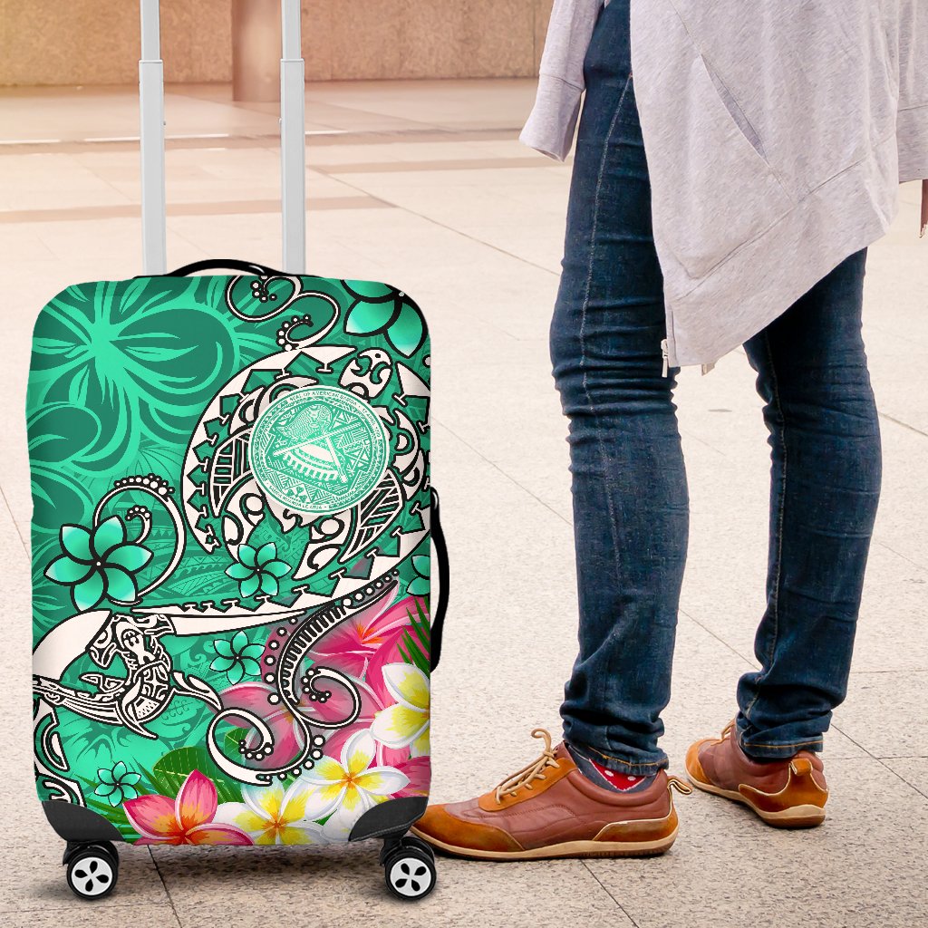 American Samoa Polynesian Luggage Covers Turtle Plumeria Turquoise)