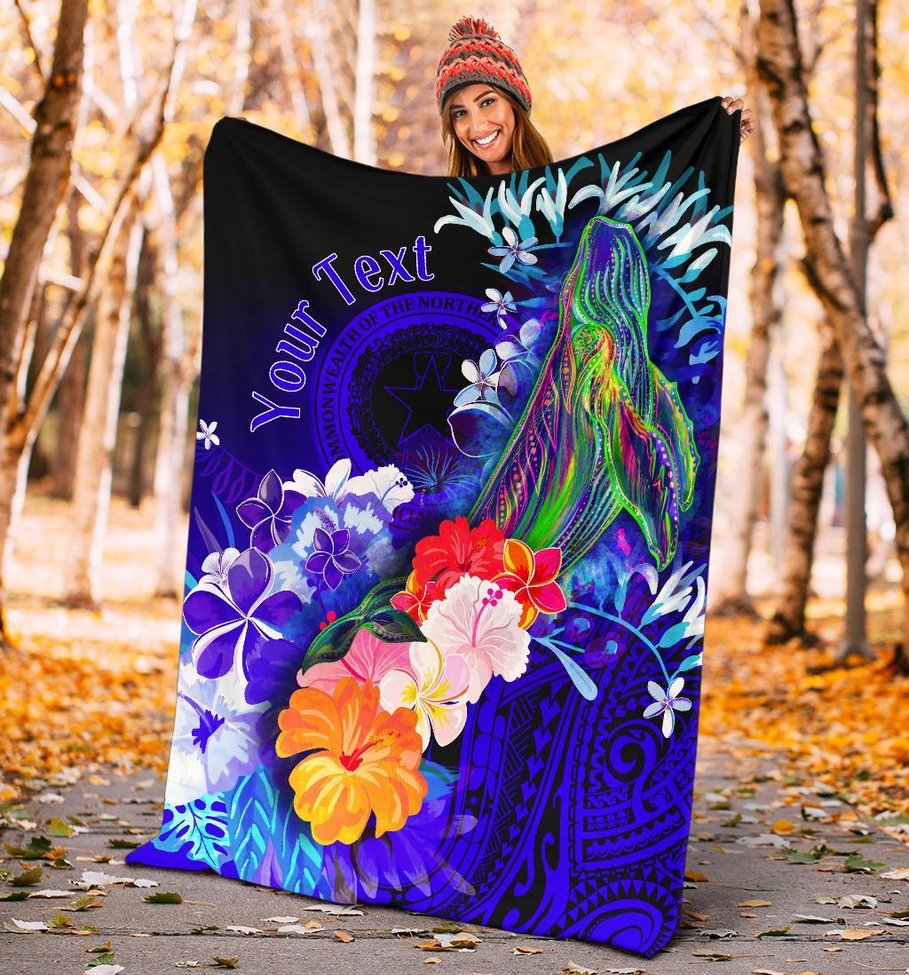 CNMI Custom Personalised Premium Blanket Humpback Whale with Tropical Flowers Blue