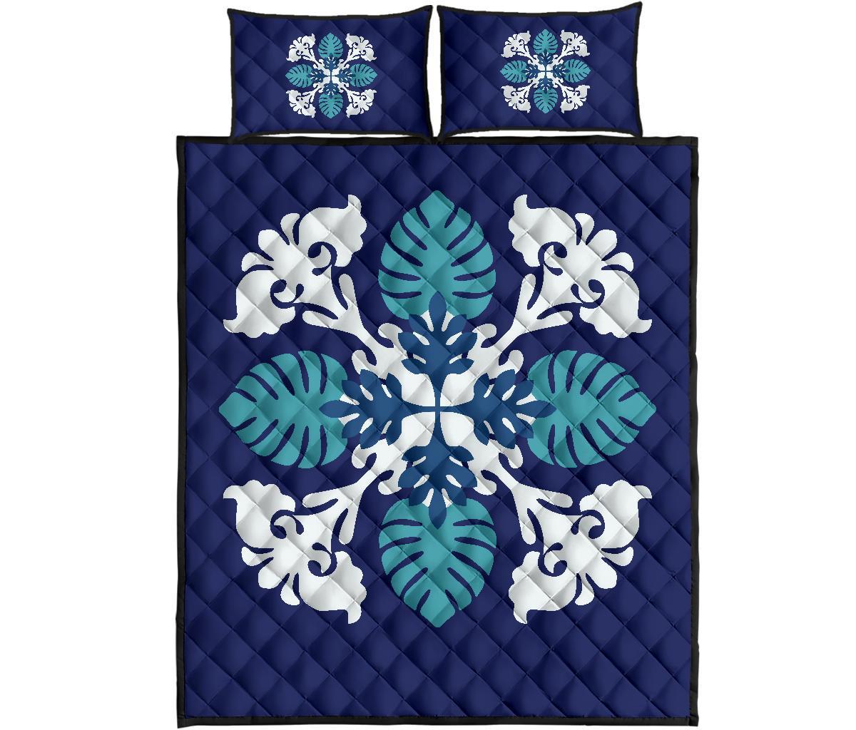Hawaiian Quilt Bed Set Royal Pattern Dark Blue