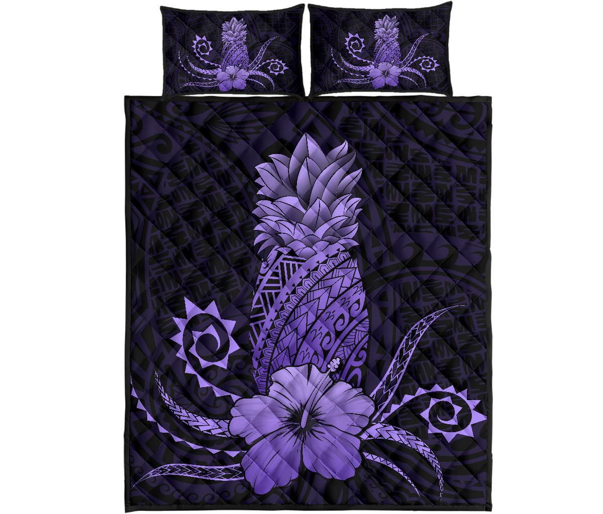 Hawaii Polynesian Pineapple Hibiscus Quilt Bed Set Zela Style Purple