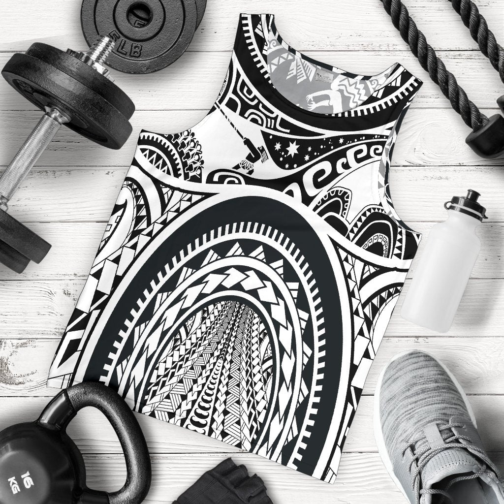 Polynesian Men's Tank Top, Maui Tattoo Polynesian Patterns White