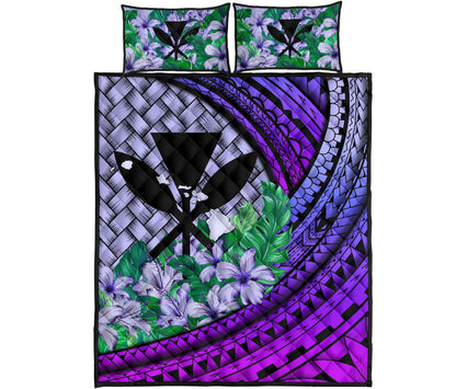 Kanaka Maoli (Hawaiian) Quilt Bed Set Lauhala Polynesian Hibiscus Purple