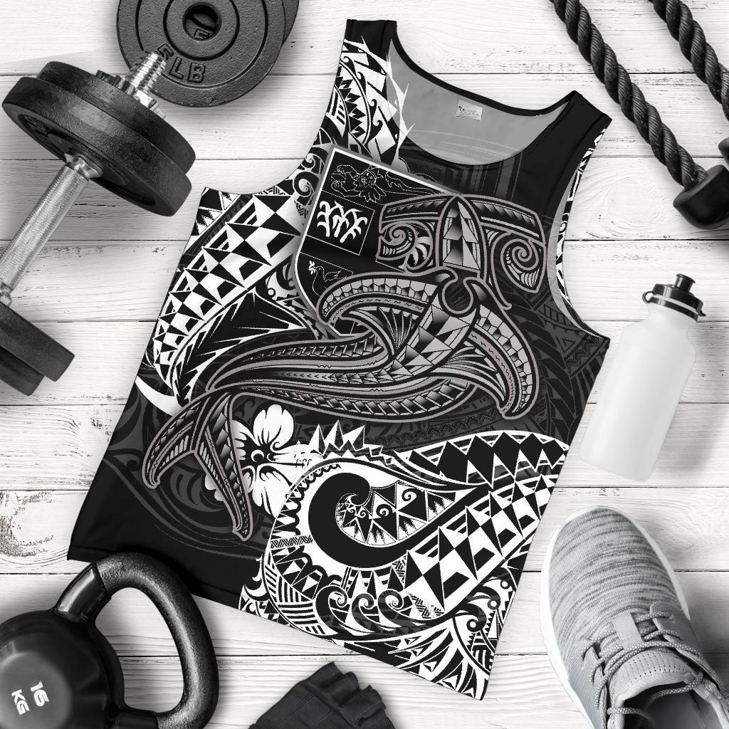 Fiji Men's Tank Top White Shark Polynesian Tattoo