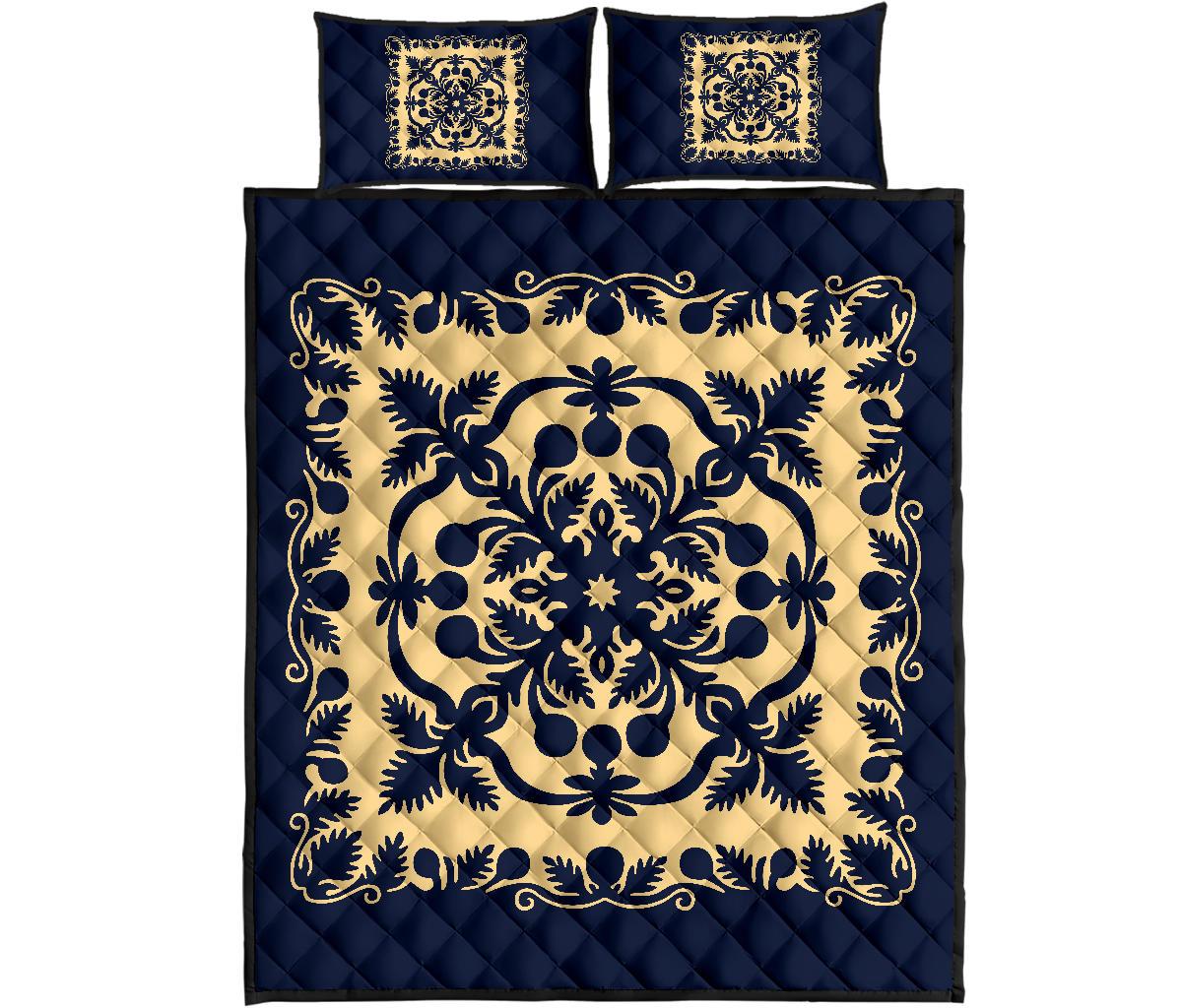 Hawaii Quilt Bed Set Royal Pattern Indigo